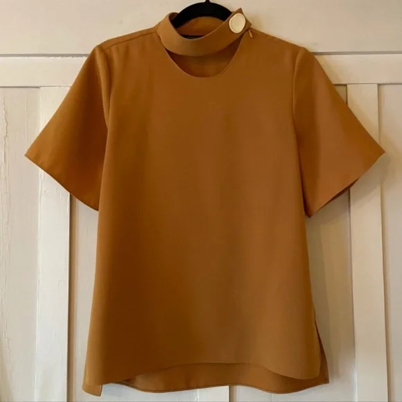 Zara Keyhole Mockneck Button Blouse Honey/Saffron Yellow - Picture 3 of 4